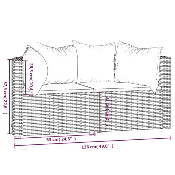 hjørnemoduler til havesofa 2 stk. med hynder polyrattan brun