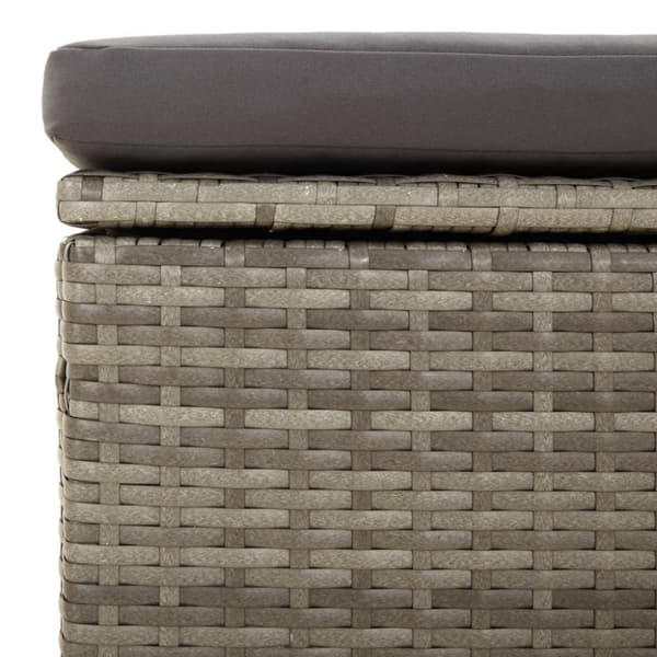 Fotpall med dyna för trädgården grå 55x55x30 cm konstrotting