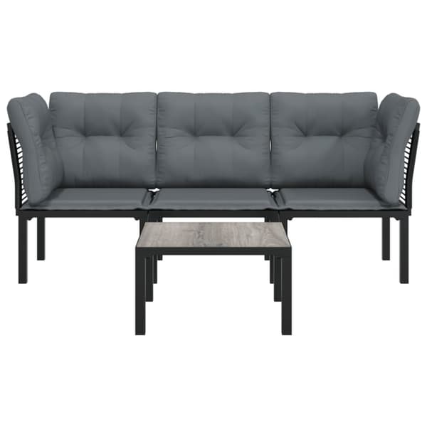 loungesæt til haven 4 dele polyrattan sort og grå