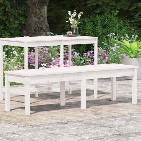 Trädgårdsbänk 2-sits vit 159,5x44x45 cm massiv furu