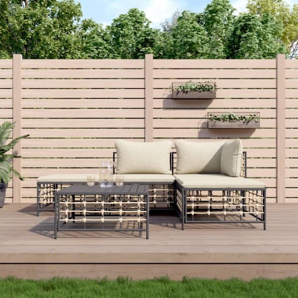Loungegrupp 5 delar med dynor antracit konstrotting