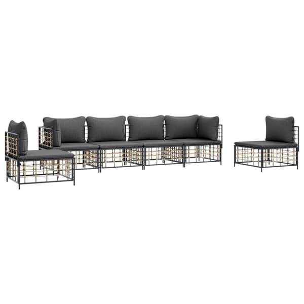 Loungegrupp 6 delar med dynor antracit konstrotting