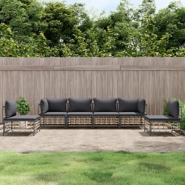 Loungegrupp 6 delar med dynor antracit konstrotting