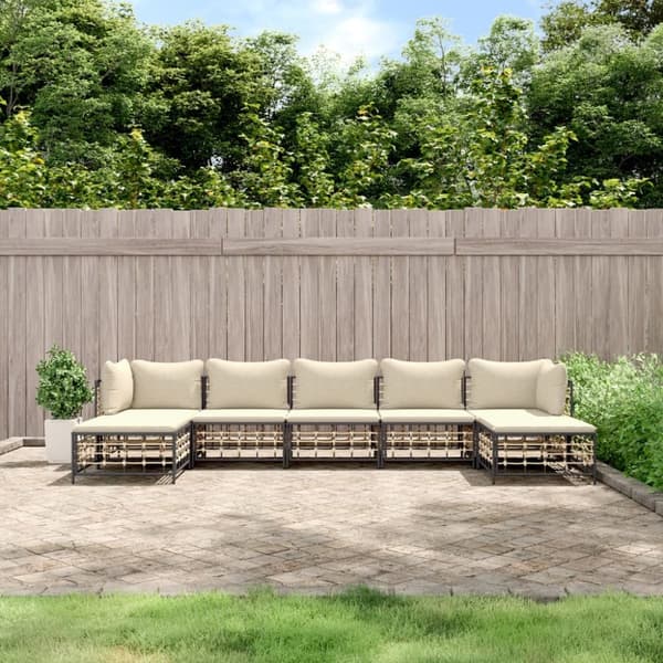 loungesæt til haven 7 dele med hynder polyrattan antracitgrå