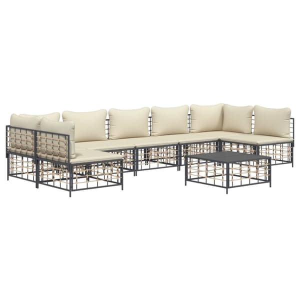 Loungegrupp 8 delar med dynor antracit konstrotting