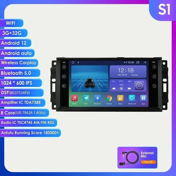 Android bilradio, GPS stereo, Carplay, 1g 16g-CarPlay