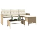 Miniatyrbillede 4 af 10: havesofa med bord og hynder L-formet polyrattan beige