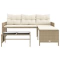 Miniatyrbillede 5 af 10: havesofa med bord og hynder L-formet polyrattan beige