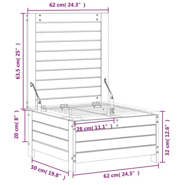 haveskammel 62x63,5x32 cm massivt fyrretræ hvid