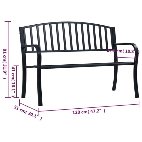 Puutarhapenkki musta 120 cm teräs