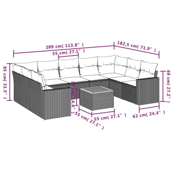 sofasæt til haven 10 dele med hynder polyrattan beige