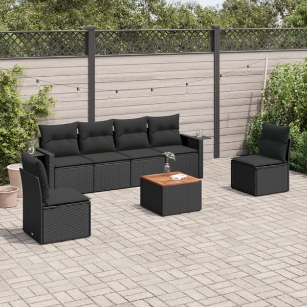 sofasæt til haven 7 dele med hynder polyrattan sort