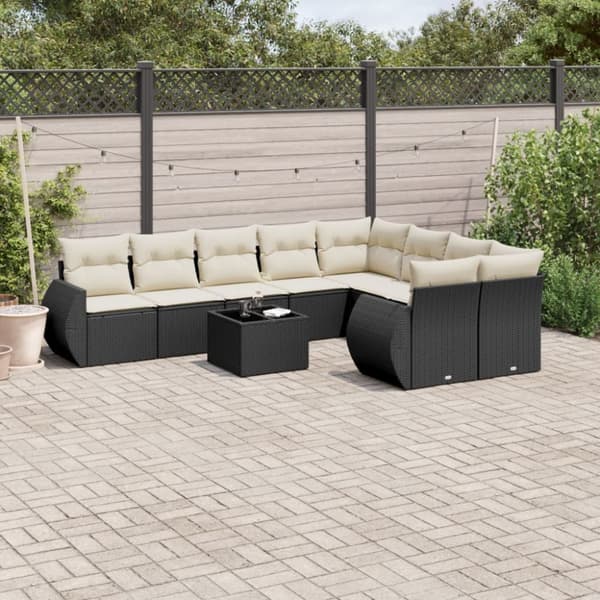Loungegrupp 10 delar med svarta dynor konstrotting