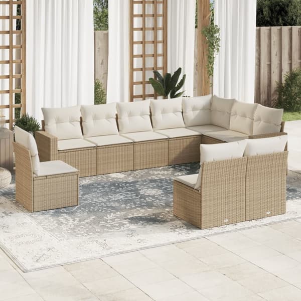 sofasæt til haven 10 dele med hynder polyrattan beige