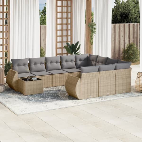 sofasæt til haven 11 dele med hynder polyrattan beige