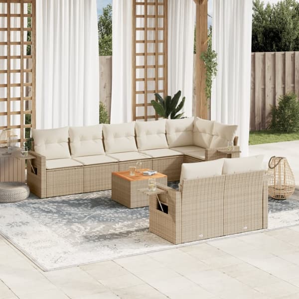 sofasæt til haven 9 dele med hynder polyrattan beige