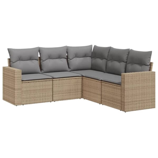Soffgrupp för trädgården med dynor 5 delar beige konstrotting