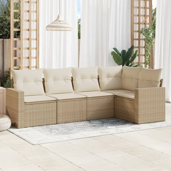 Soffgrupp för trädgården med dynor 5 delar beige konstrotting