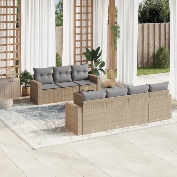 sofasæt til haven 8 dele med hynder polyrattan beige