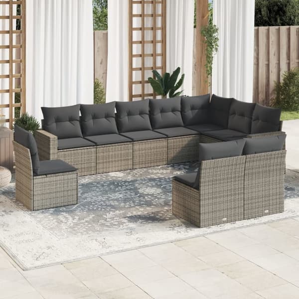 sofasæt til haven 10 dele med hynder polyrattan grå