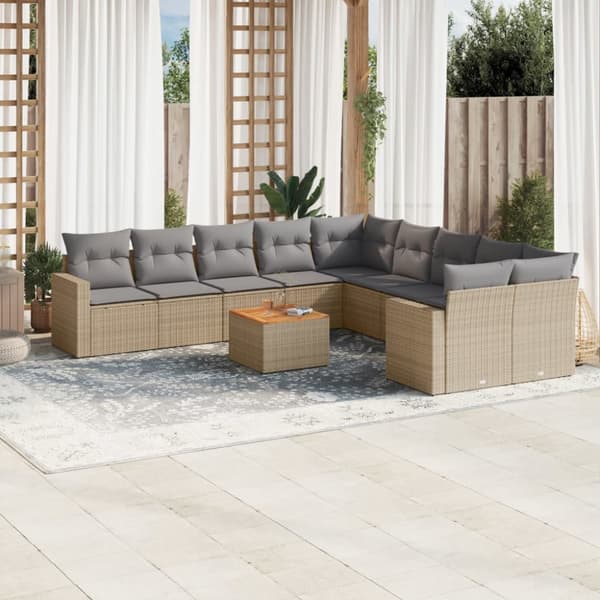 sofasæt til haven 11 dele med hynder polyrattan beige
