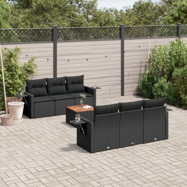sofasæt til haven 7 dele med hynder polyrattan sort