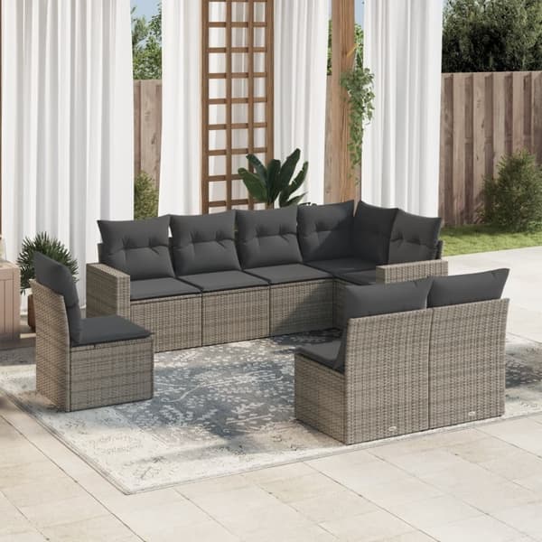 sofasæt til haven 8 dele med hynder polyrattan grå