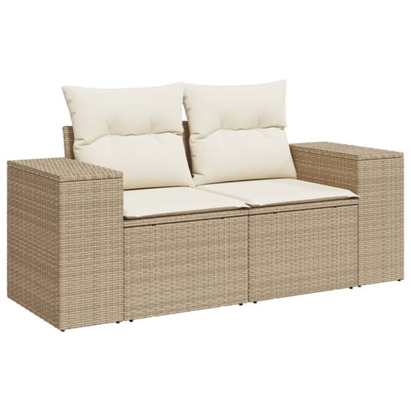 Matgrupp för trädgården med dynor 8 delar beige konstrotting