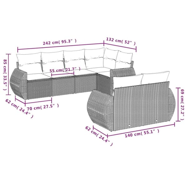 sofasæt til haven 7 dele med hynder polyrattan beige