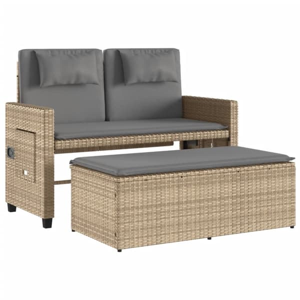 Jatkettava puutarhapenkki tyynyillä, beige, polyrottinki