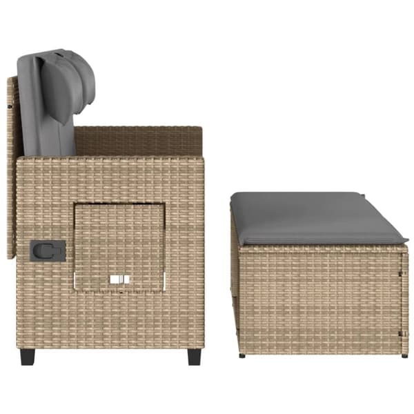 Jatkettava puutarhapenkki tyynyillä, beige, polyrottinki