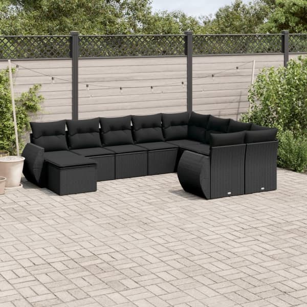 sofasæt til haven 10 dele med hynder polyrattan sort