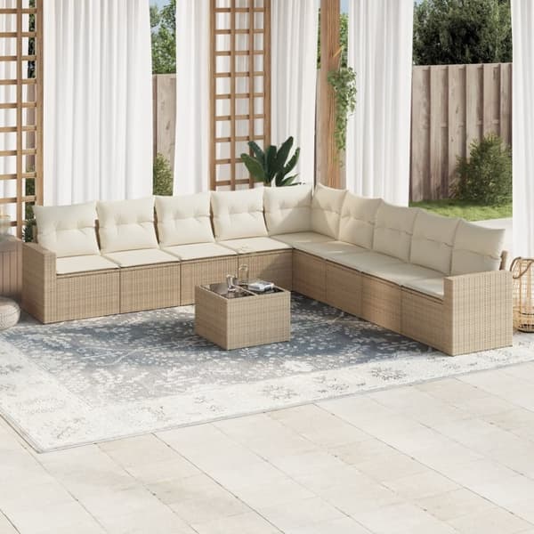 sofasæt til haven 10 dele med hynder polyrattan beige