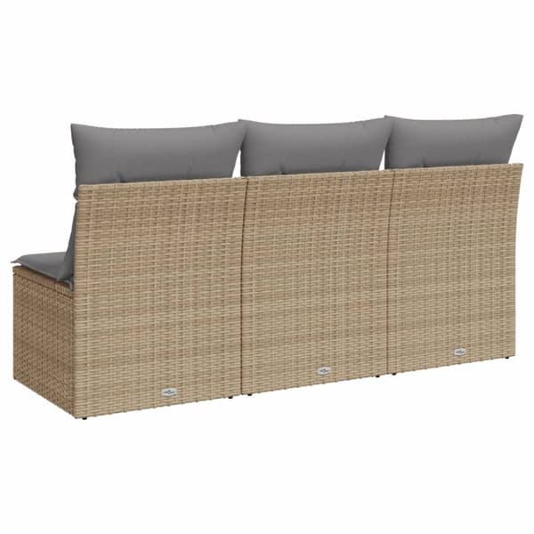 Puutarhasohva tyynyillä, 3-istuttava, beige, polyrottinki