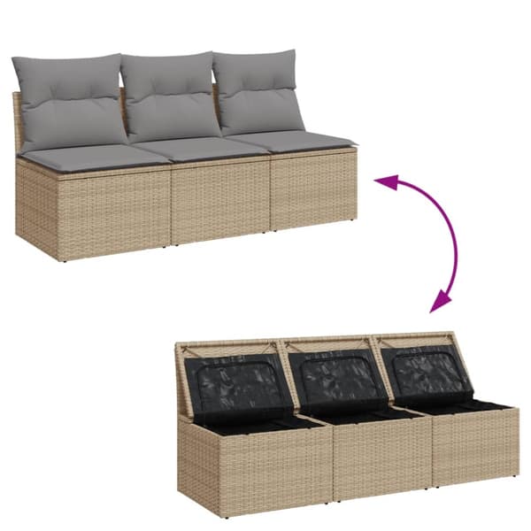 Puutarhasohva tyynyillä, 3-istuttava, beige, polyrottinki
