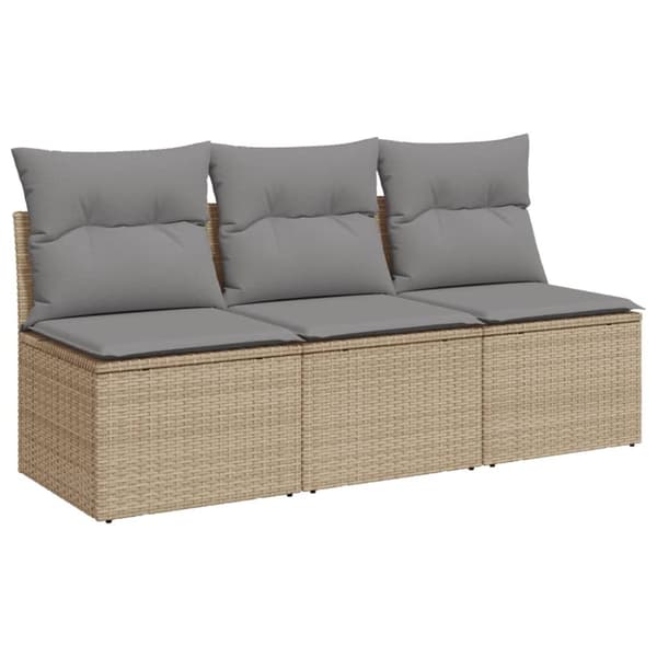 Puutarhasohva tyynyillä, 3-istuttava, beige, polyrottinki