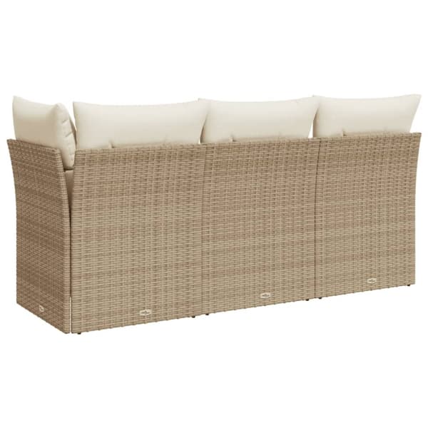 Puutarhasohva tyynyillä, 3-istuttava, beige, polyrottinki