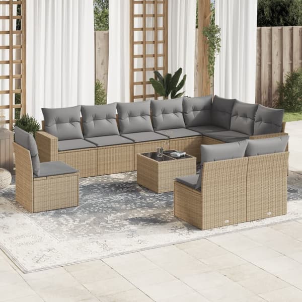 sofasæt til haven 11 dele med hynder polyrattan beige