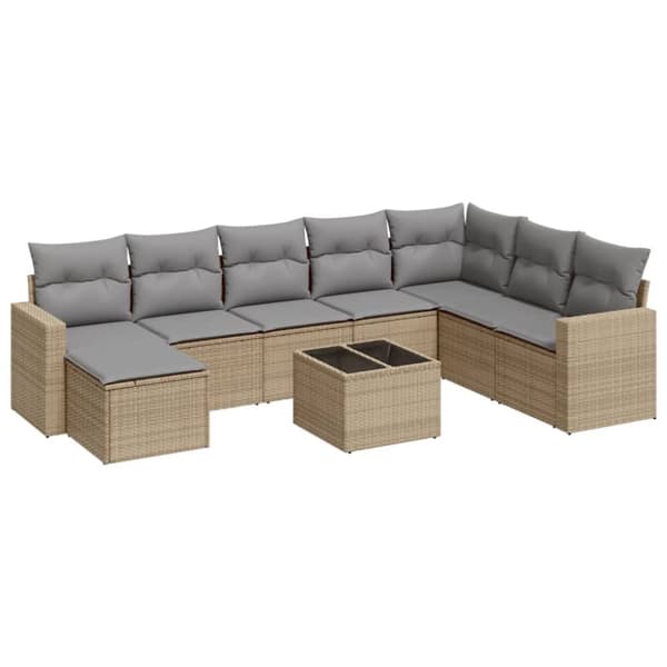 sofasæt til haven 9 dele med hynder polyrattan beige