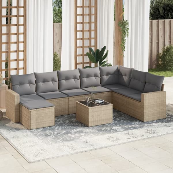 sofasæt til haven 9 dele med hynder polyrattan beige