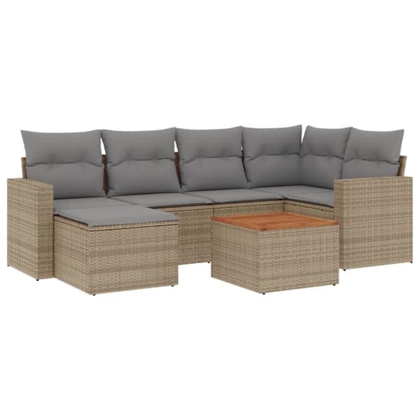 sofasæt til haven 7 dele med hynder polyrattan beige
