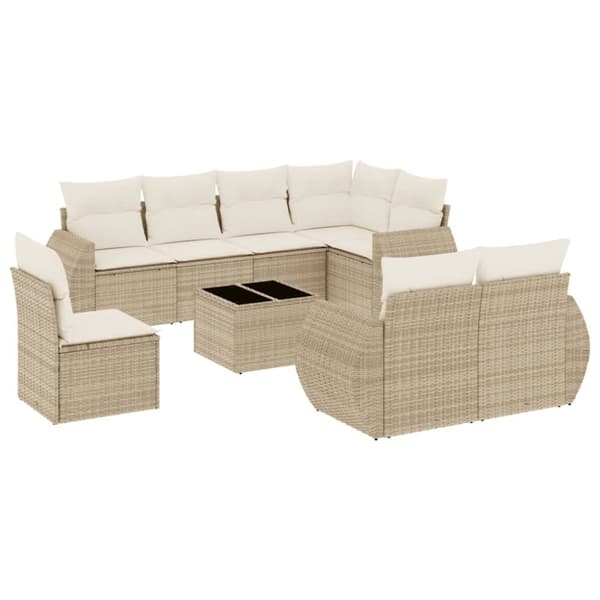 Soffgrupp för trädgården med dynor 9 delar beige konstrotting