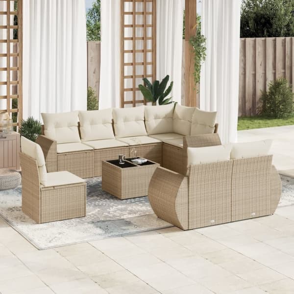 Soffgrupp för trädgården med dynor 9 delar beige konstrotting