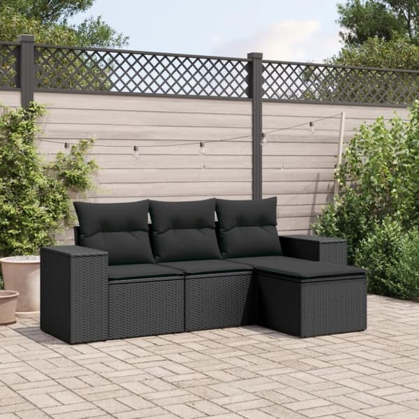 sofasæt til haven 4 dele med hynder polyrattan sort