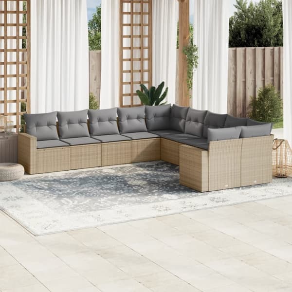 sofasæt til haven 10 dele med hynder polyrattan beige