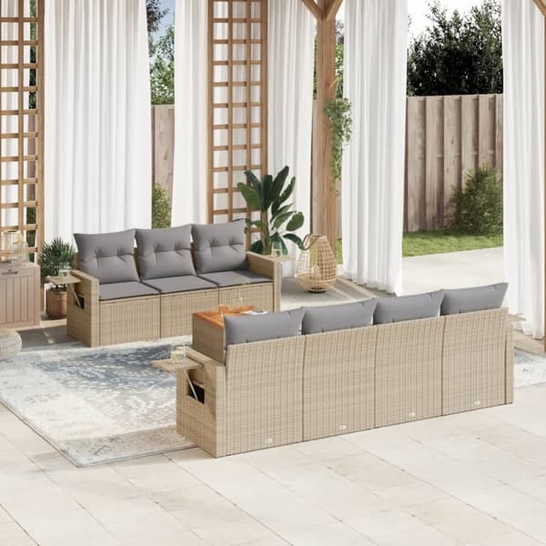 sofasæt til haven 8 dele med hynder polyrattan beige