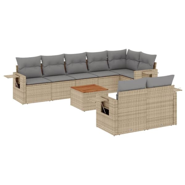 sofasæt til haven 9 dele med hynder polyrattan beige