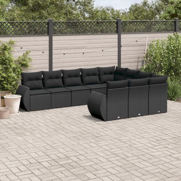 sofasæt til haven 10 dele med hynder polyrattan sort