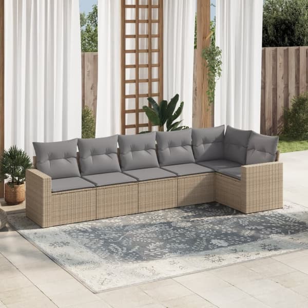 sofasæt til haven 6 dele med hynder polyrattan beige