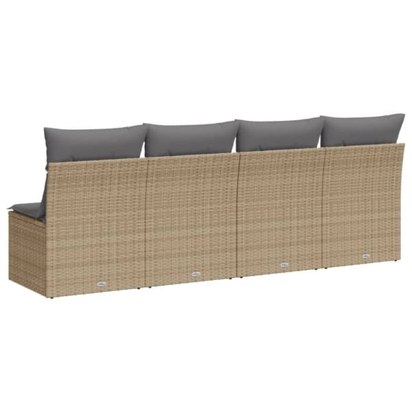 Puutarhasohva tyynyillä, 4-paikkainen, beige, polyrottinki